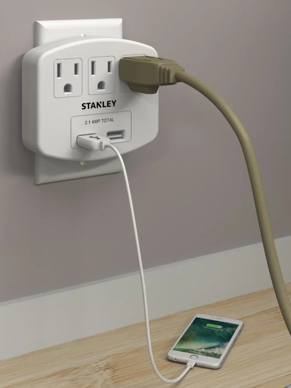 3 Outlet Power Extender With 2 USB Charger Port Wall Adapter Tap